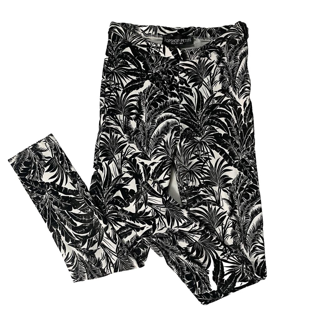 Topshop Petite Tropical Whimsygoth Black & White Skinny Leggings Size 2